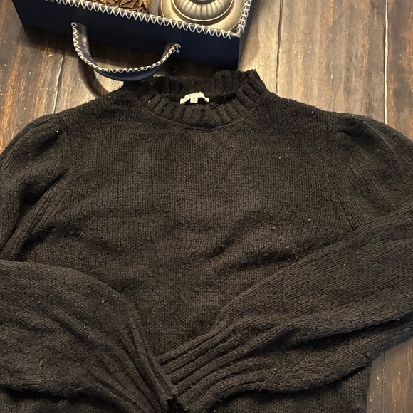 Z Supply Sweaters - Z Supply Black Knit Mock Neck Ruffle Detail Puff Sleeve Sweater